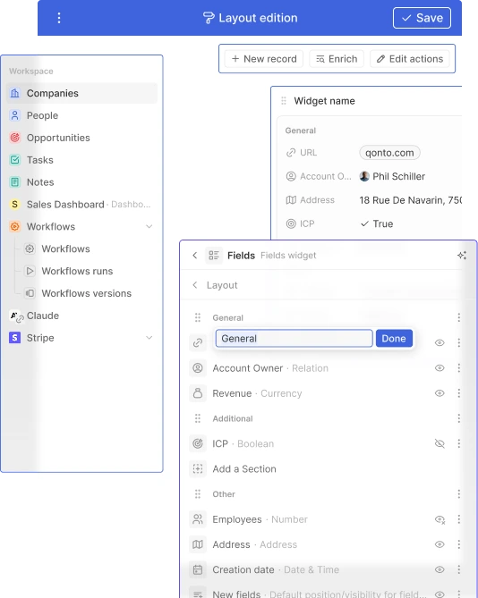 Clara layout: record pages, menus, and views